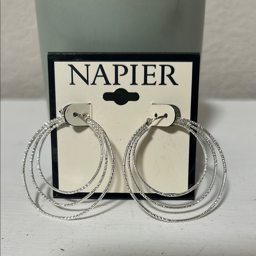 Napier Silver Triple-Ring Hoop Earrings